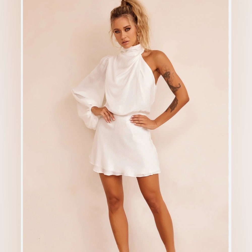 One Shoulder White Dress